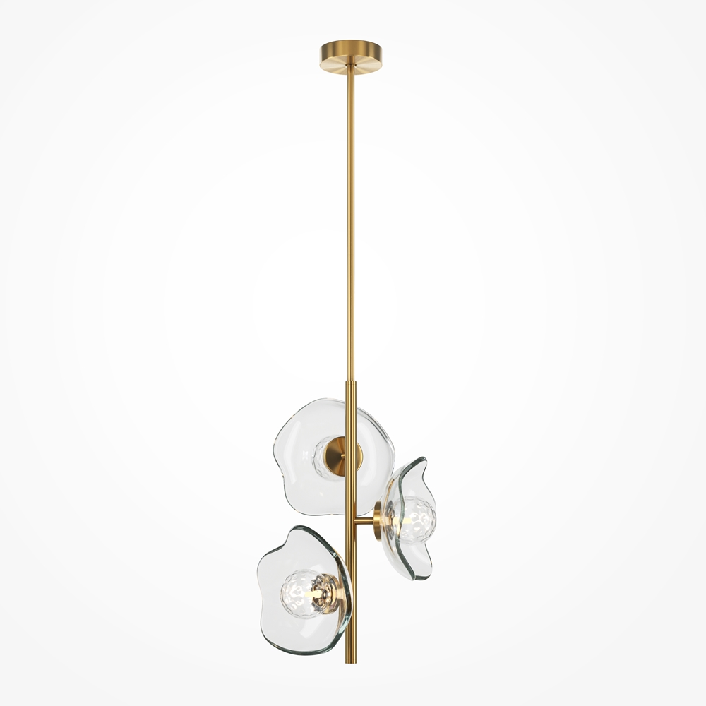 LAMPA WISZĄCA Miracle na złotym stelażu, trzy szklane klosze w kształcie kwiatu wiśni, nowoczesny styl LAMPA WISZĄCA Miracle na złotym stelażu, trzy szklane klosze w kształcie kwiatu wiśni, nowoczesny styl