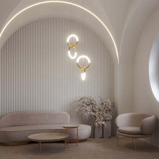 LAMPA WISZĄCA Node w formie dwóch pierścieni, złota, źródło światła LED, nowoczesny styl, ekskluzywna