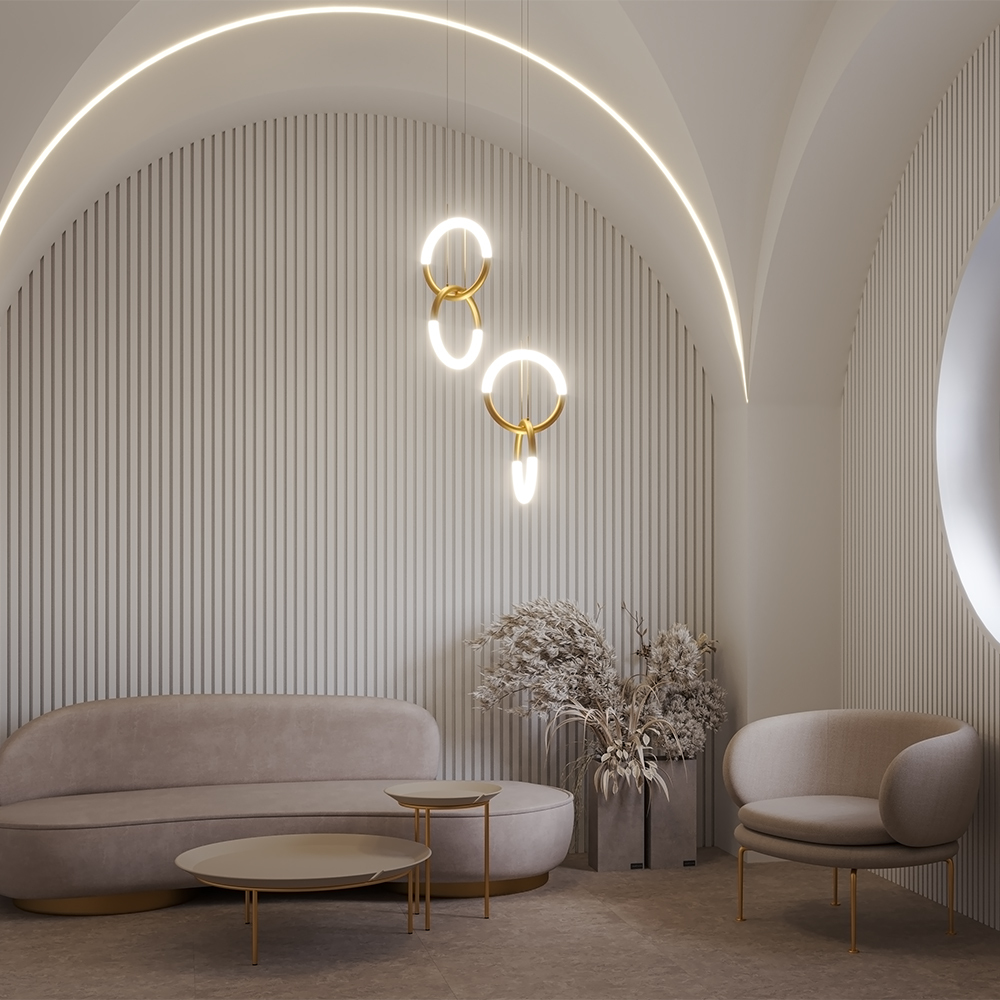 LAMPA WISZĄCA Node w formie dwóch pierścieni, złota, źródło światła LED, nowoczesny styl, ekskluzywna LAMPA WISZĄCA Node w formie dwóch pierścieni, złota, źródło światła LED, nowoczesny styl, ekskluzywna