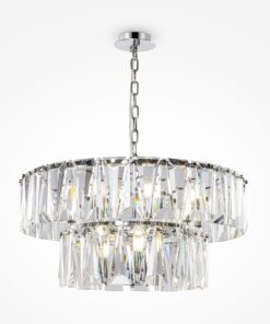 LAMPA WISZĄCA Puntes, okrągła, dwupoziomowa, abażur w formie kryształowych wisiorków, nowoczesny glamour, chrom