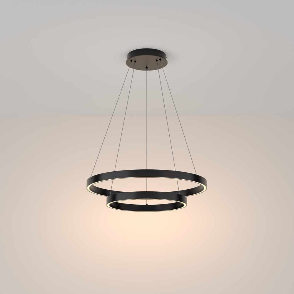 LAMPA WISZĄCA Rim okrągła, podwójna oprawa, LED-owe źródło światła, nowoczesny styl, czarna, 60 cm