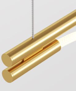 LAMPA WISZĄCA Tau ze złotym, aluminiowym stelażem, neonowy dyfuzor, LEDowe źródło światła, designerski styl, piękna