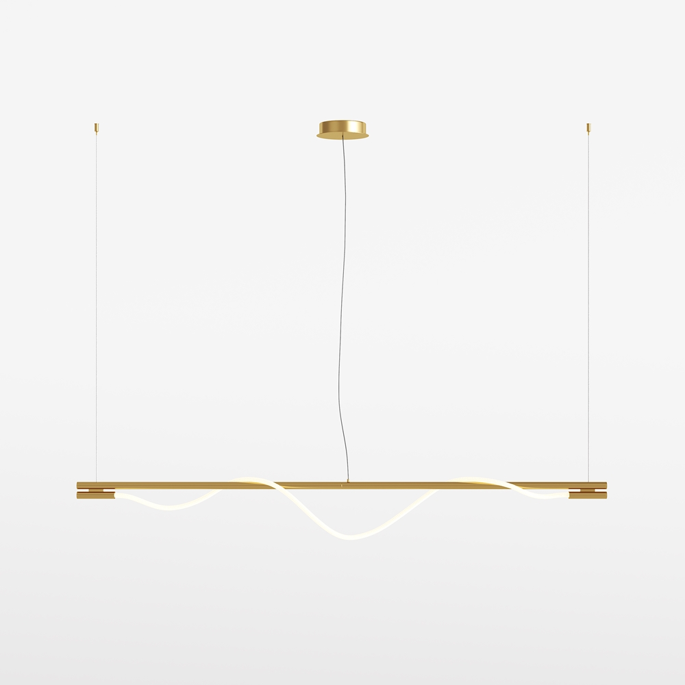 LAMPA WISZĄCA Tau ze złotym, aluminiowym stelażem, neonowy dyfuzor, LEDowe źródło światła, designerski styl LAMPA WISZĄCA Tau ze złotym, aluminiowym stelażem, neonowy dyfuzor, LEDowe źródło światła, designerski styl
