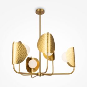 LAMPA WISZĄCA Tropic okrągła, oprawa w kolorze satynowego mosiądzu, metalowe elementy imitujące liście egzotycznych roślin