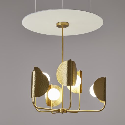 LAMPA WISZĄCA Tropic okrągła, oprawa w kolorze satynowego mosiądzu, metalowe elementy imitujące liście egzotycznych roślin, piękna