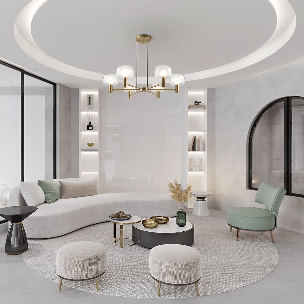 LAMPA WISZĄCA Vision okrągła, złoty, aluminiowy stelaż, podwójny szklany klosz, matowo-transparentny, włoski styl, do salonu LAMPA WISZĄCA Vision okrągła, złoty, aluminiowy stelaż, podwójny szklany klosz, matowo-transparentny, włoski styl, do salonu