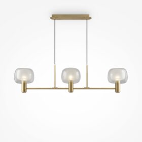 LAMPA WISZĄCA Vision złoty, aluminiowy stelaż, podwójny szklany klosz, matoeo-transparentny, włoski styl