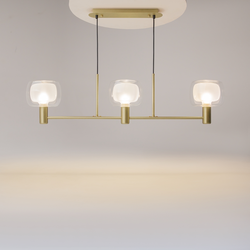 LAMPA WISZĄCA Vision złoty, aluminiowy stelaż, podwójny szklany klosz, matoeo-transparentny, włoski styl, ekskluzywna LAMPA WISZĄCA Vision złoty, aluminiowy stelaż, podwójny szklany klosz, matoeo-transparentny, włoski styl, ekskluzywna