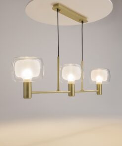 LAMPA WISZĄCA Vision złoty, aluminiowy stelaż, podwójny szklany klosz, matoeo-transparentny, włoski styl, piękna