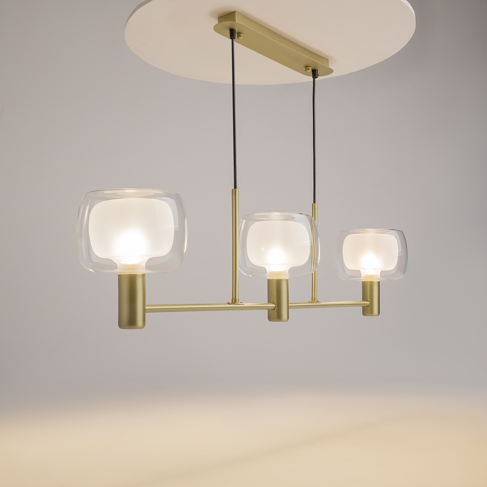 LAMPA WISZĄCA Vision złoty, aluminiowy stelaż, podwójny szklany klosz, matoeo-transparentny, włoski styl, piękna LAMPA WISZĄCA Vision złoty, aluminiowy stelaż, podwójny szklany klosz, matoeo-transparentny, włoski styl, piękna