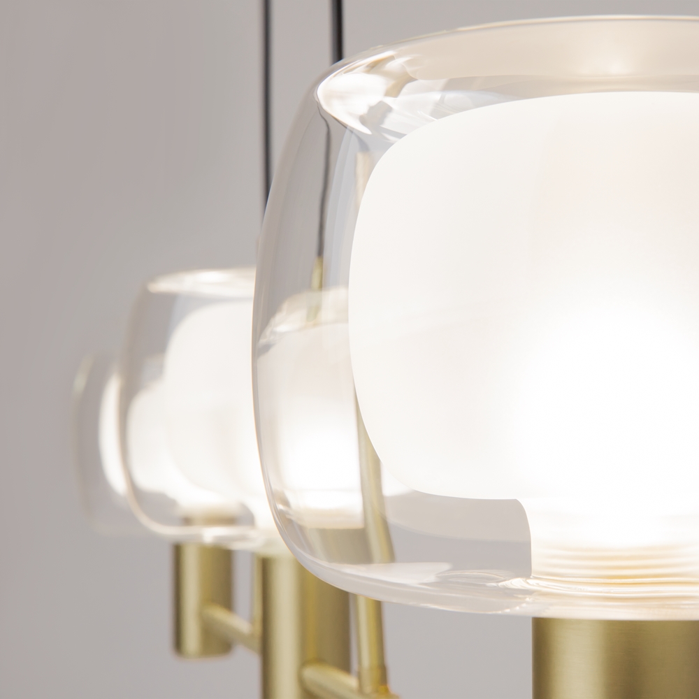 LAMPA WISZĄCA Vision złoty, aluminiowy stelaż, podwójny szklany klosz, matoeo-transparentny, włoski styl, wyjątkowa LAMPA WISZĄCA Vision złoty, aluminiowy stelaż, podwójny szklany klosz, matoeo-transparentny, włoski styl, wyjątkowa