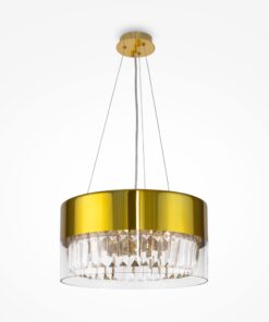 LAMPA WISZĄCA Wonderland z złotą, metalową oprawą, szklanym kloszem oraz kryształowymi wisiorkami wewnątrz, nowoczesny styl glamour 40 cm