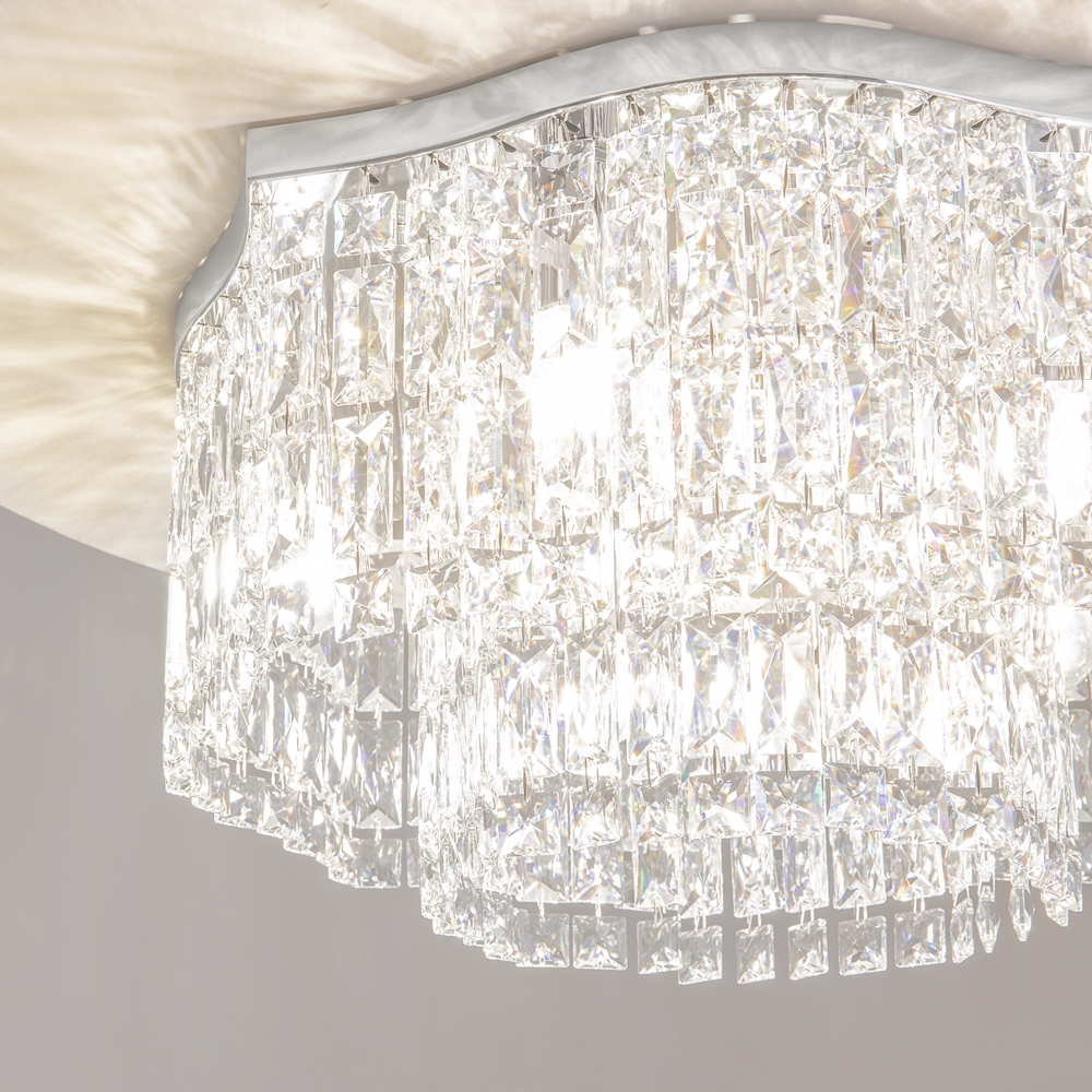 PLAFON LAMPA SUFITOWA Dune ze srebrną, metalową oprawą, klosz w formie kryształów o różnych kształtach 45 cm, do salonu PLAFON LAMPA SUFITOWA Dune ze srebrną, metalową oprawą, klosz w formie kryształów o różnych kształtach 45 cm, do salonu