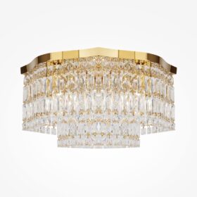PLAFON LAMPA SUFITOWA Dune ze złotą, metalową oprawą, klosz w formie kryształów o różnych kształtach