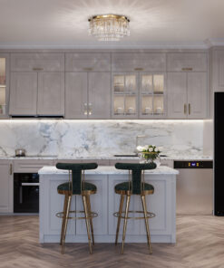 PLAFON LAMPA SUFITOWA Dune ze złotą, metalową oprawą, klosz w formie kryształów o różnych kształtach, do jadalni