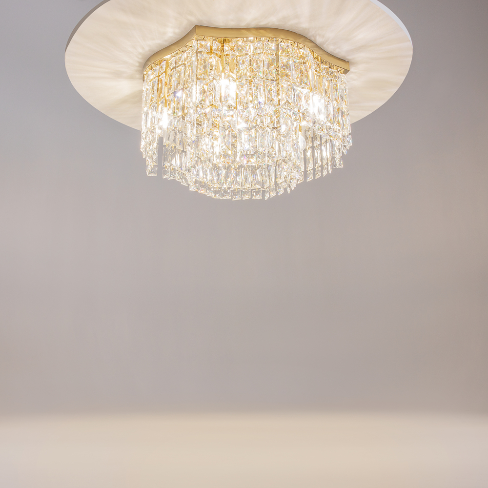 PLAFON LAMPA SUFITOWA Dune ze złotą, metalową oprawą, klosz w formie kryształów o różnych kształtach, piękny PLAFON LAMPA SUFITOWA Dune ze złotą, metalową oprawą, klosz w formie kryształów o różnych kształtach, piękny