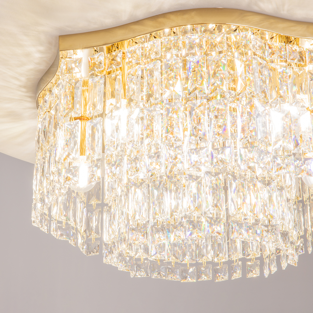 PLAFON LAMPA SUFITOWA Dune ze złotą, metalową oprawą, klosz w formie kryształów o różnych kształtach, premium PLAFON LAMPA SUFITOWA Dune ze złotą, metalową oprawą, klosz w formie kryształów o różnych kształtach, premium