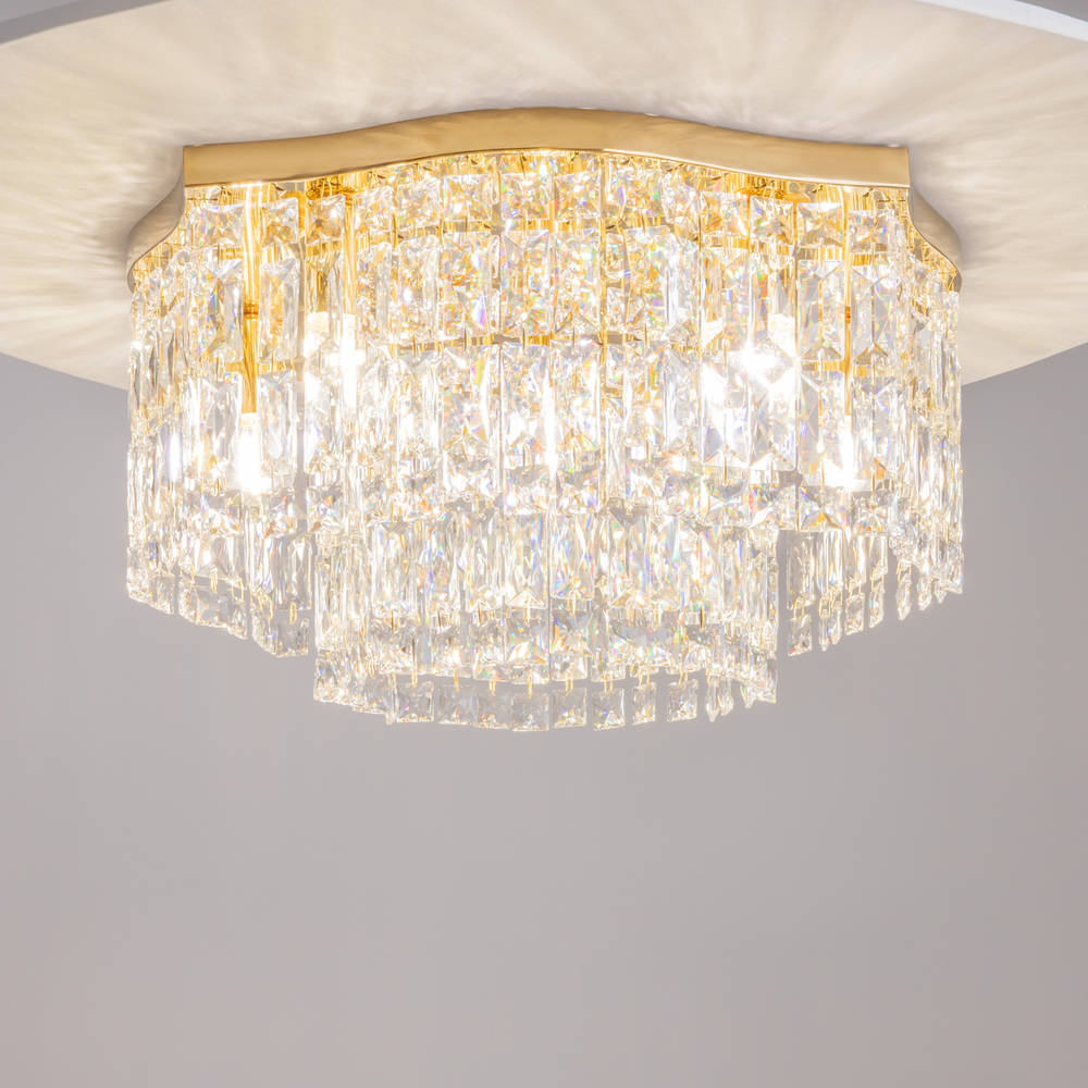 PLAFON LAMPA SUFITOWA Dune ze złotą, metalową oprawą, klosz w formie kryształów o różnych kształtach, wyjątkowy PLAFON LAMPA SUFITOWA Dune ze złotą, metalową oprawą, klosz w formie kryształów o różnych kształtach, wyjątkowy