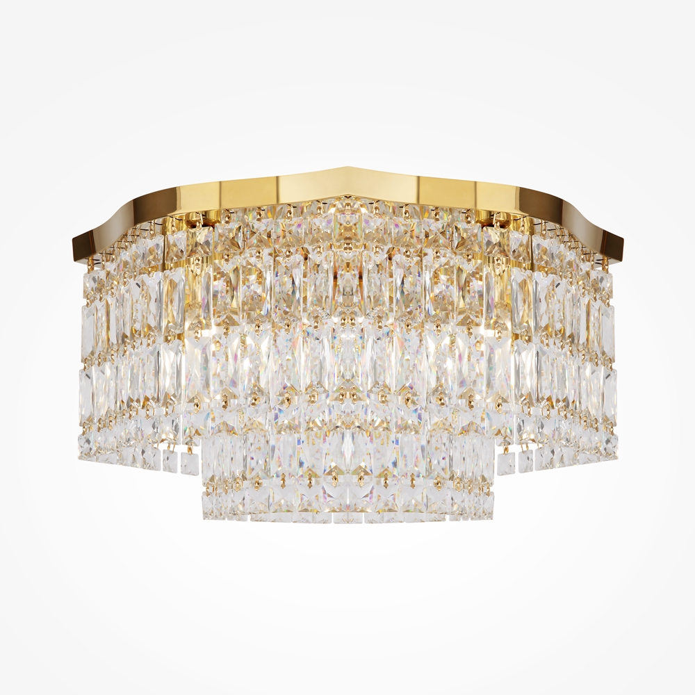 PLAFON LAMPA SUFITOWA Dune ze złotą, metalową oprawą, klosz w formie kryształów o różnych kształtach PLAFON LAMPA SUFITOWA Dune ze złotą, metalową oprawą, klosz w formie kryształów o różnych kształtach