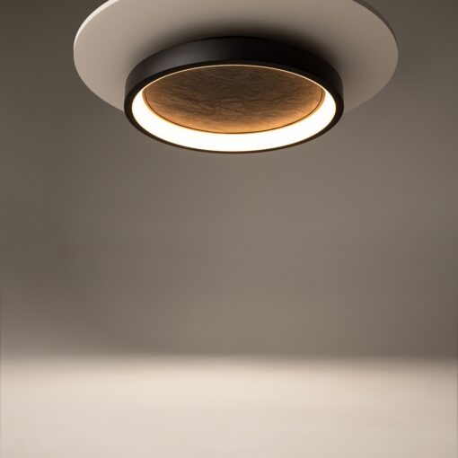 PLAFON Orign okrągła, czarna oprawa z metalu, wypełnienie z naturalnego minerału o niepowtarzalnej fakturze, designerski 40,5 cm, piękny