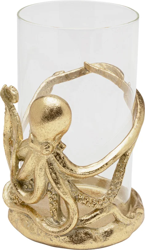 ŚWIECZNIK Octopus okrągły, złota podstawa w kształcie ośmiornicy, szklany transparentny klosz, nowoczesny styl, piękny ŚWIECZNIK Octopus okrągły, złota podstawa w kształcie ośmiornicy, szklany transparentny klosz, nowoczesny styl, piękny