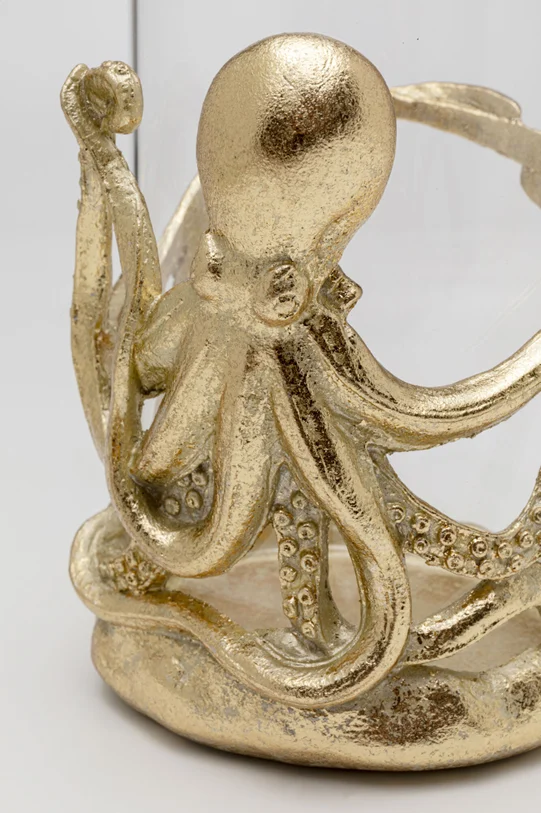 ŚWIECZNIK Octopus okrągły, złota podstawa w kształcie ośmiornicy, szklany transparentny klosz, nowoczesny styl, wyjątkowy ŚWIECZNIK Octopus okrągły, złota podstawa w kształcie ośmiornicy, szklany transparentny klosz, nowoczesny styl, wyjątkowy