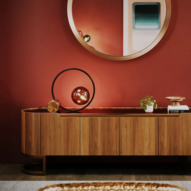 SZAFKA RTV Giorgio o zaokrąglonych bokach, brązowy kolor, szuflady i szafki, szklany blat, nowoczesny styl, do sypialni SZAFKA RTV Giorgio o zaokrąglonych bokach, brązowy kolor, szuflady i szafki, szklany blat, nowoczesny styl, do sypialni