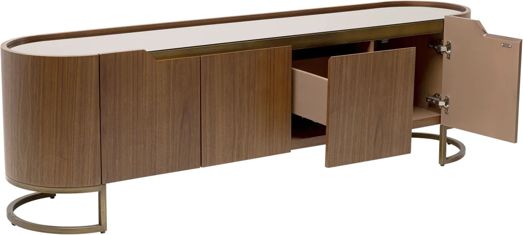 SZAFKA RTV Giorgio o zaokrąglonych bokach, brązowy kolor, szuflady i szafki, szklany blat, nowoczesny styl, ekskluzywna SZAFKA RTV Giorgio o zaokrąglonych bokach, brązowy kolor, szuflady i szafki, szklany blat, nowoczesny styl, ekskluzywna