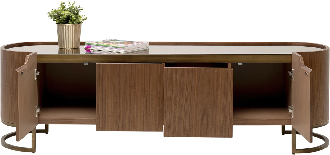 SZAFKA RTV Giorgio o zaokrąglonych bokach, brązowy kolor, szuflady i szafki, szklany blat, nowoczesny styl, wyjątkowa SZAFKA RTV Giorgio o zaokrąglonych bokach, brązowy kolor, szuflady i szafki, szklany blat, nowoczesny styl, wyjątkowa