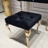 TABORET Lyon tapicerowany, pikowany, złote nogi, stal nierdzewna, glamour czarny