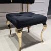 TABORET Lyon tapicerowany, pikowany, złote nogi, stal nierdzewna, glamour, czarny