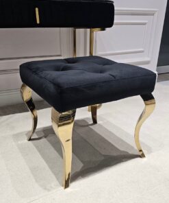 TABORET Lyon tapicerowany, pikowany, złote nogi, stal nierdzewna, glamour, czarny