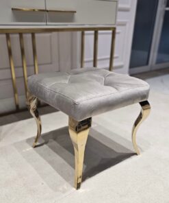 TABORET Lyon tapicerowany, pikowany, złote nogi, stal nierdzewna, glamour kaszmir 1