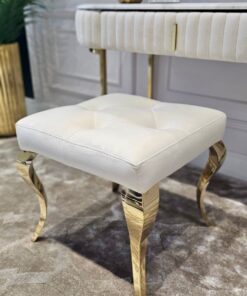 TABORET Lyon tapicerowany, pikowany, złote nogi, stal nierdzewna, glamour krem