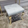 TABORET PUF Lyon tapicerowany, pikowany, szary welur złote nogi, stal nierdzewna, glamour