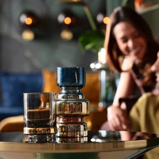 WAZON Blue Amber szklany, niebiesko-bursztynowy, nieregularny kształ, designerski styl, do salonu