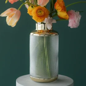 WAZON LA Noble okrągły, szklany, transaprentno-złoty, wyjątkowa faktura, nowoczesny styl 15 cm, do salonu