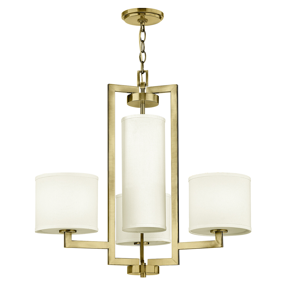 ŻYRANDOL HAMPTON, czteropunktowy, lniany klosz, złote szczotkowane wykończenie, klasyczny styl