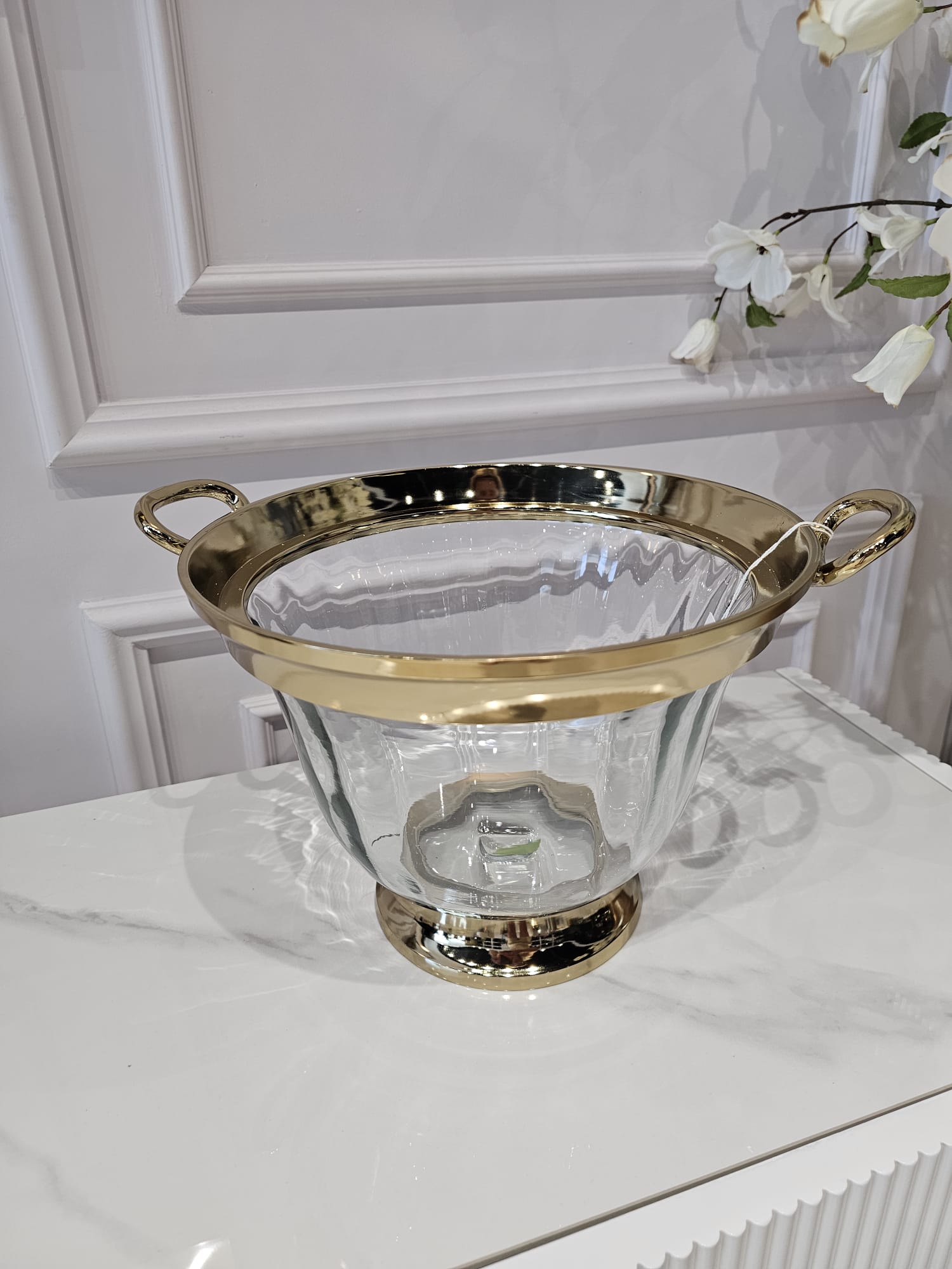 COOLER szklany ze złotymi, metalowymi detalami, klasyczny styl, ekskluzywny COOLER szklany ze złotymi, metalowymi detalami, klasyczny styl, ekskluzywny