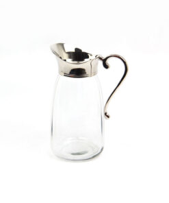 DZBANEK szklany z metalową srebrną rączką glamour