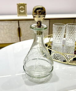 KARAFKA Z KORKIEM szklana, złoty metalowy korek, klasyczny styl