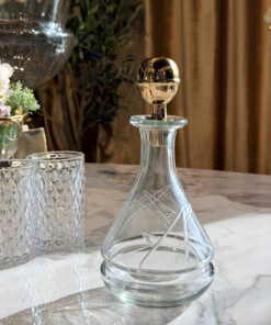 KARAFKA Z KORKIEM szklana, złoty metalowy korek, klasyczny styl