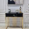 KONSOLA LOUVRE z jedną szufladą, złoty stelaż, czarny korpus w wysokim połysku, styl glamour - 80 cm