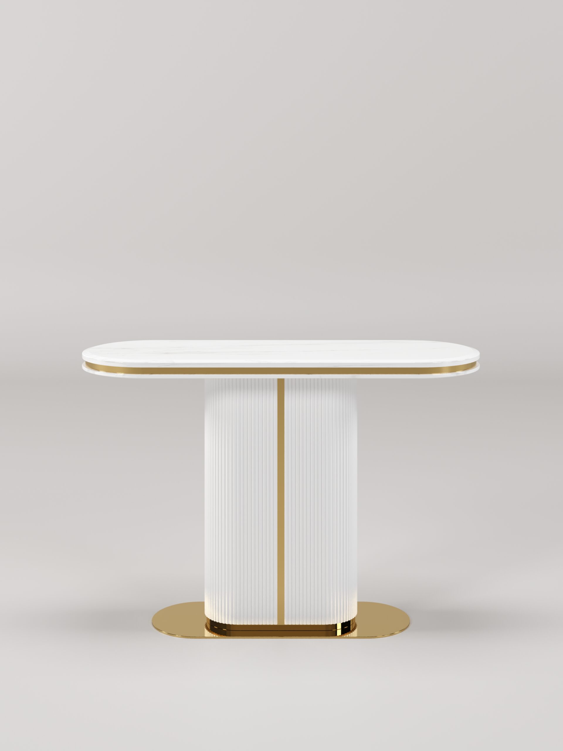 KONSOLA Prestige biała, ryflowana podstawa, złote, szczotkowane detale, blat z konglomeratu marmurowego, piękna KONSOLA Prestige biała, ryflowana podstawa, złote, szczotkowane detale, blat z konglomeratu marmurowego, piękna