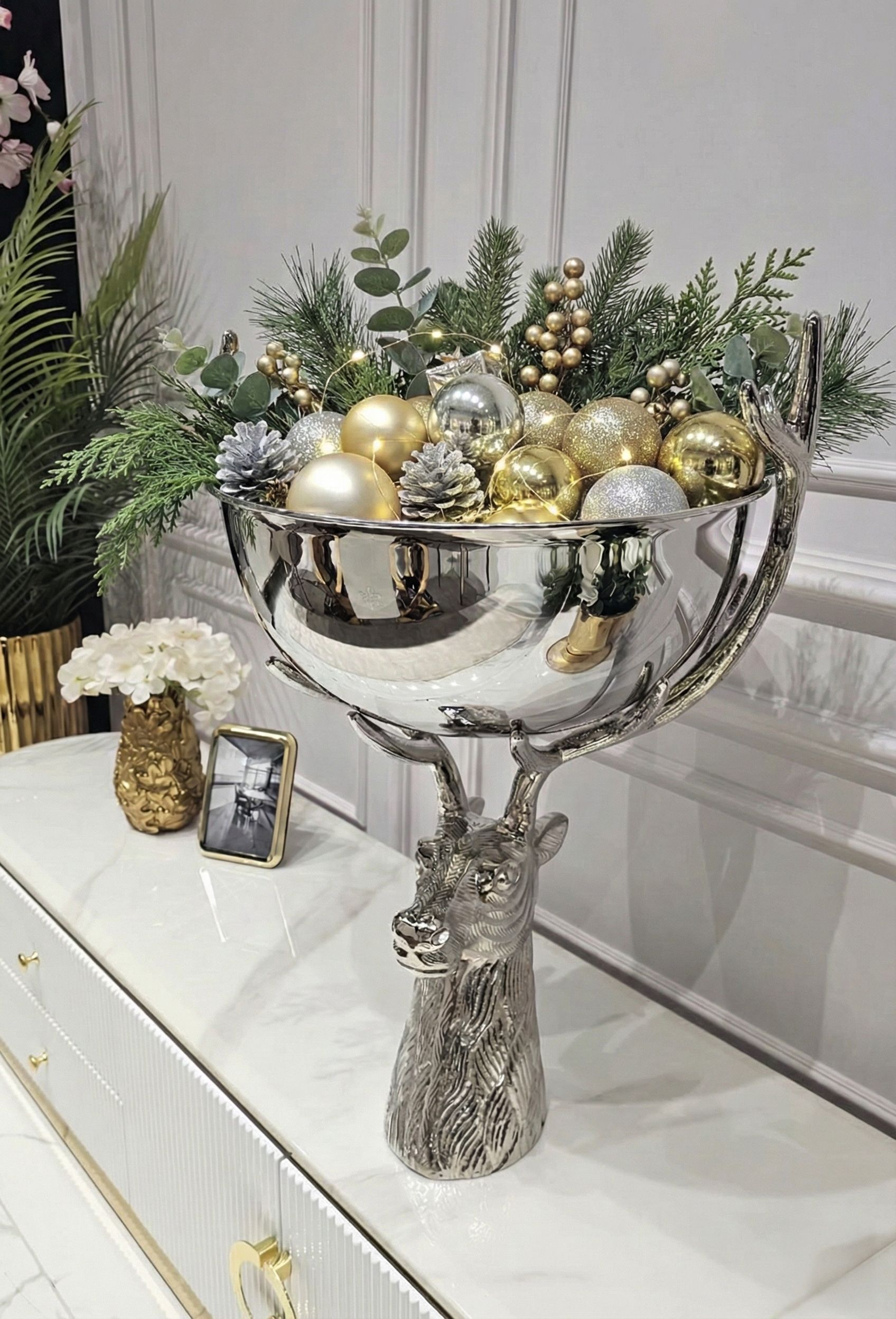 MISA, srebrna, w kształcie jelenia, duża, styl nowoczesny glamour MISA, srebrna, w kształcie jelenia, duża, styl nowoczesny glamour