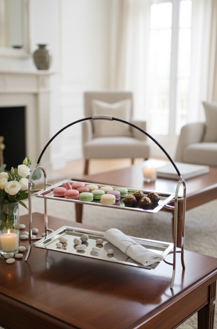 PATERA DWUPOZIOMOWA, srebrna, metalowa, klasyczny design