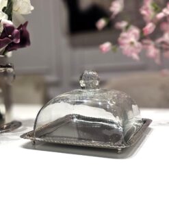 PATERA Z POKRYWKĄ srebrna, transparentna pokrywka, klasyczny design