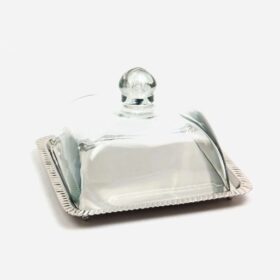 PATERA Z POKRYWKĄ srebrna, transparentna pokrywka, klasyczny design