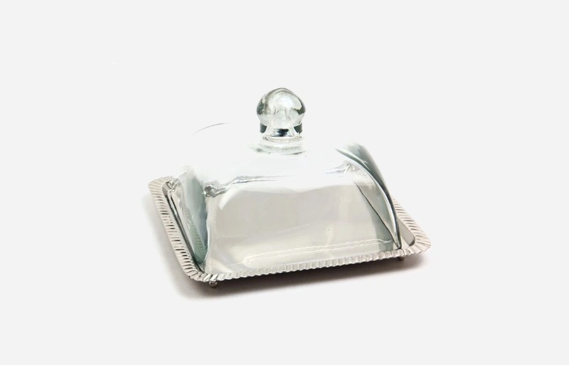 PATERA Z POKRYWKĄ srebrna, transparentna pokrywka, klasyczny design