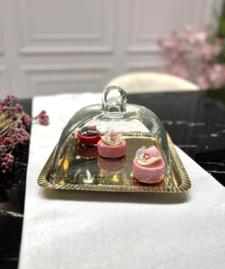 PATERA Z POKRYWKĄ złota podstawa, transparentna pokrywka, klasyczny styl